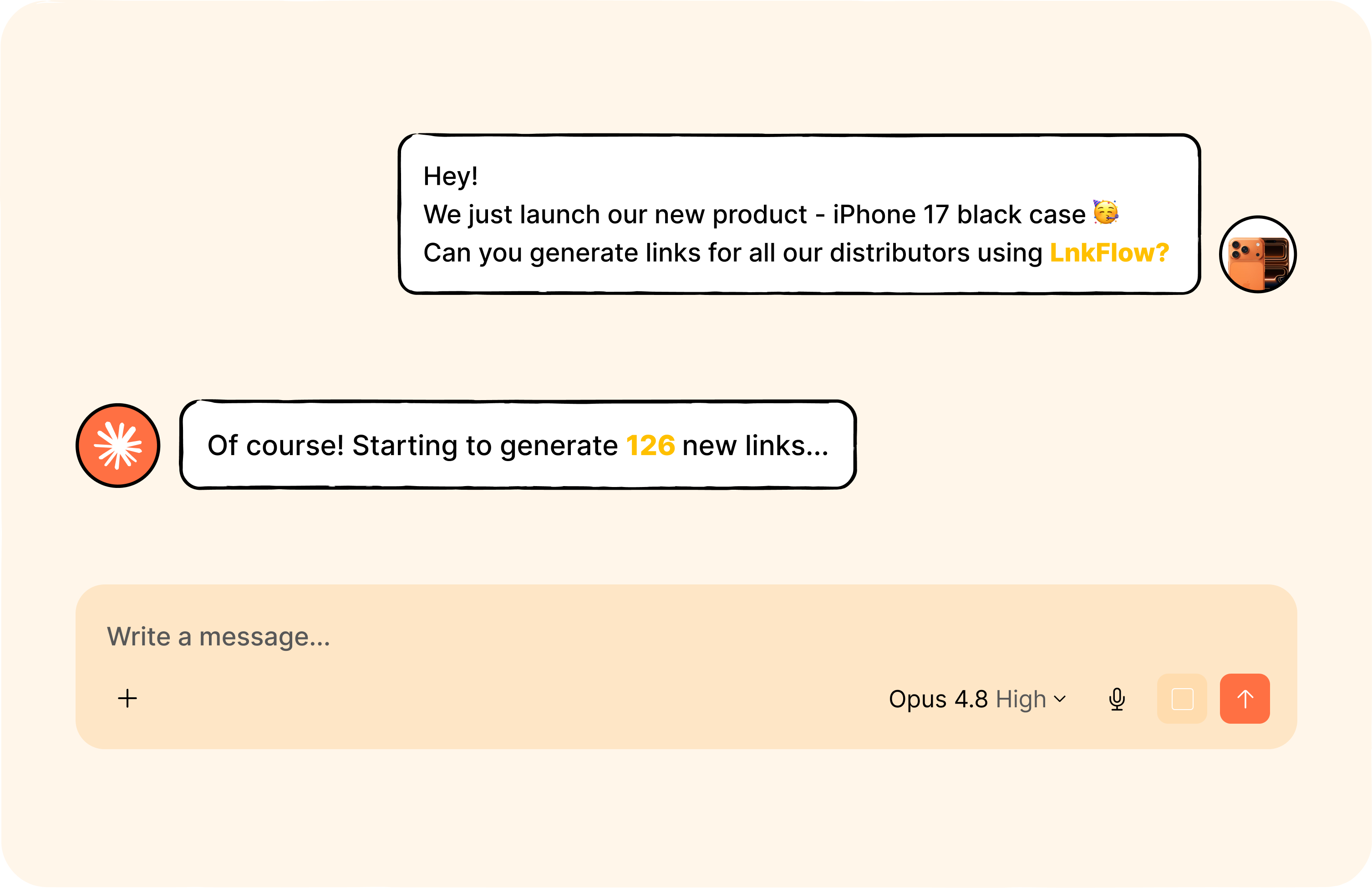 AI assistant creating ecommerce campaign links for a new product launch